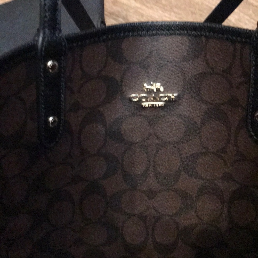 Coach Brown Signature Canvas Tote with Black Trim - Picture 5 of 15